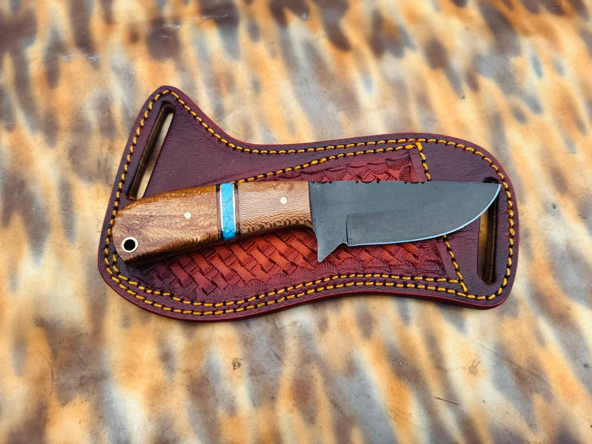 3.5" D2 Steel Western Knife – Lacewood & Turquoise Handle