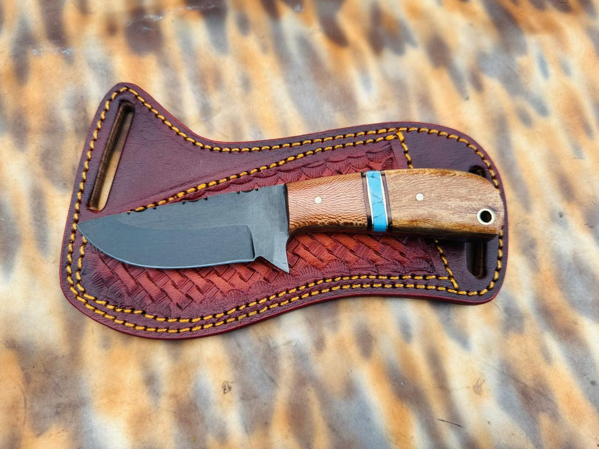 3.5" D2 Steel Western Knife – Lacewood & Turquoise Handle