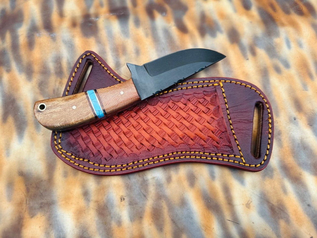 3.5" D2 Steel Western Knife – Lacewood & Turquoise Handle