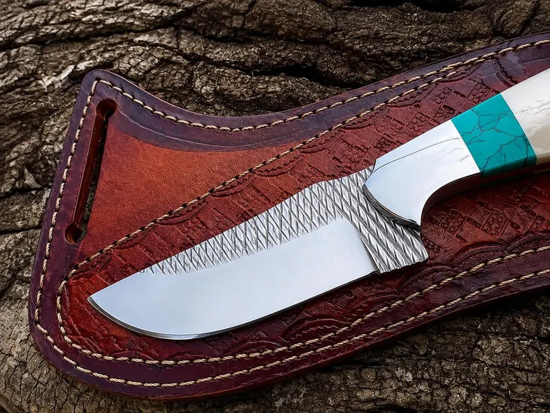 western knife and sheath – Handmade 7" Rasp Steel Knife with Bone Handle