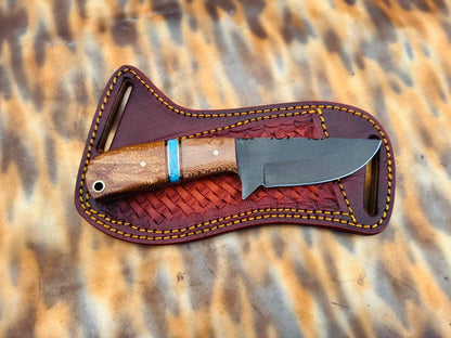 3.5" D2 Steel Western Knife – Lacewood & Turquoise Handle