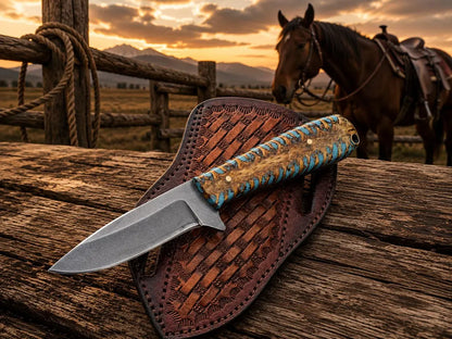 D2 Cowboy Knife 3.5" Blade Turquoise Resin Handle Pancake Sheath