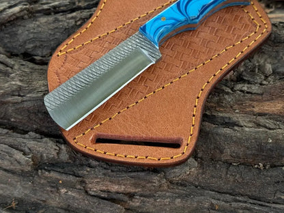 Handmade Cowboy Rasp Knife: Resin Handle, Leather Sheath