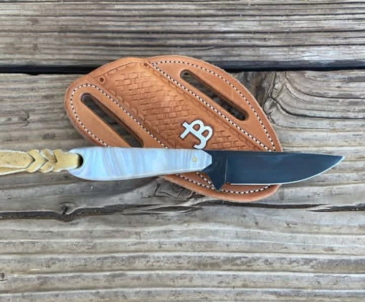 Handmade Hunting Knife 7” – 1095 Steel Blade, Resin Handle, Leather Sheath