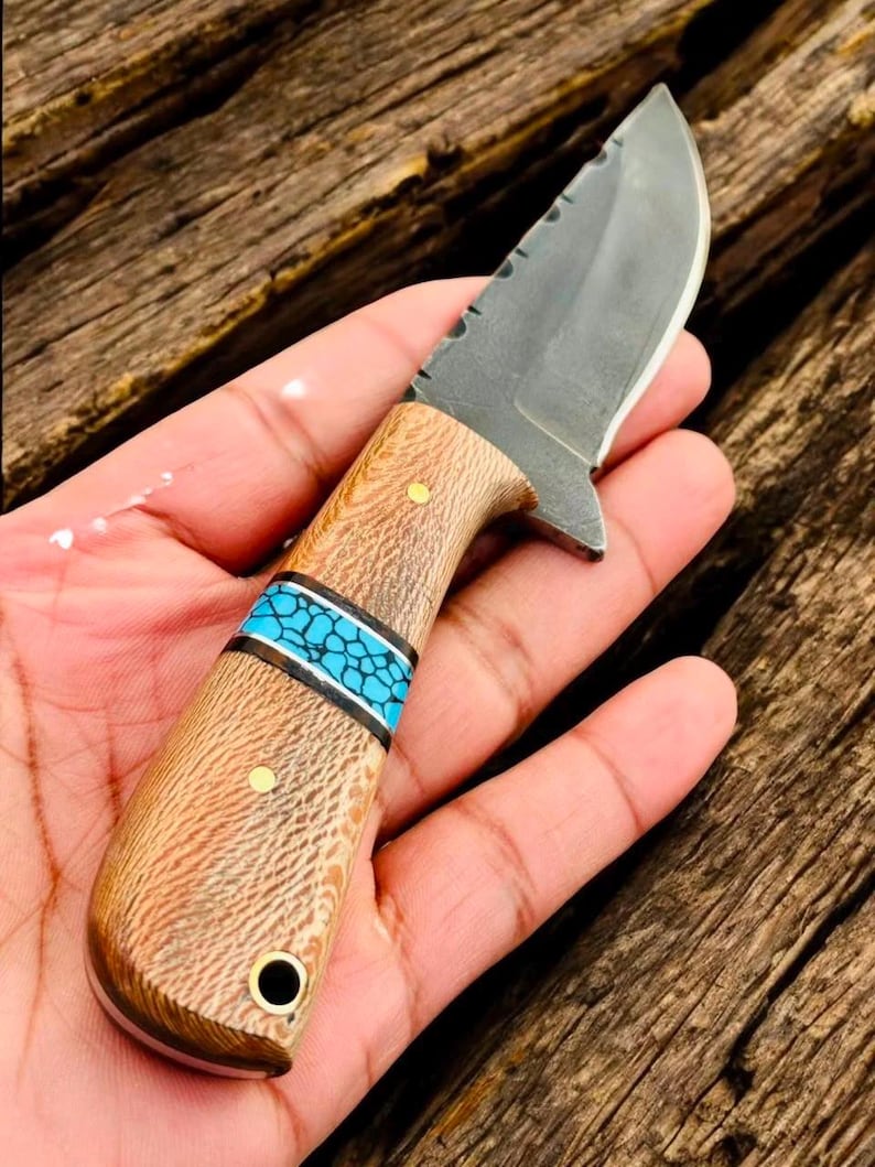 3.5" D2 Steel Western Knife – Lacewood & Turquoise Handle