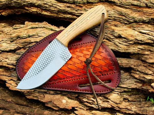 Handmade Skinning Knife – 7" Overall, 3.5 " Blade with Ash Wood Handle