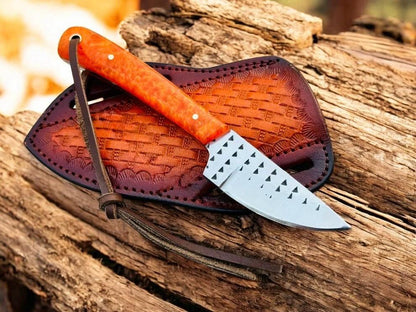 EDC Deer Skin Knife – 3" Rasp Steel Blade with Orange Epoxy Resin Handle