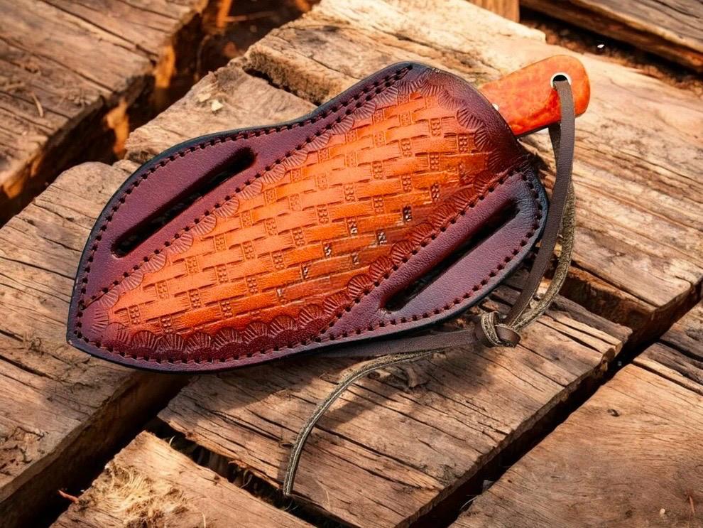 EDC Deer Skin Knife – 3" Rasp Steel Blade with Orange Epoxy Resin Handle