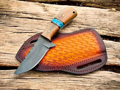 3.5" D2 Steel Western Knife – Lacewood & Turquoise Handle