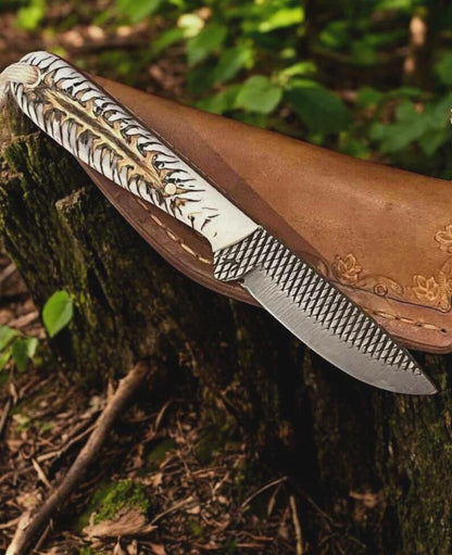EDC Belt Knife 7.25" with White Epoxy Resin Handle