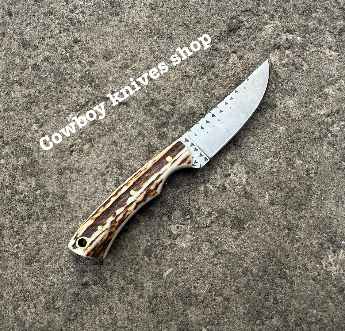 Deer Skinny Knife – 3.6" Rasp File Steel Blade with Antler Horn Handle