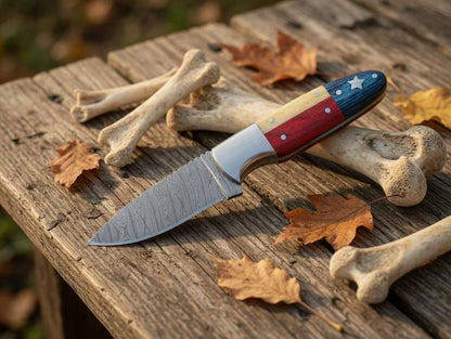 Handmade Damascus Hunting Skinner Knife - Taxes Handle EDC Knife - Full Tang with Pancake Leather Sheath Birthday & Anniversary Gift for Him
