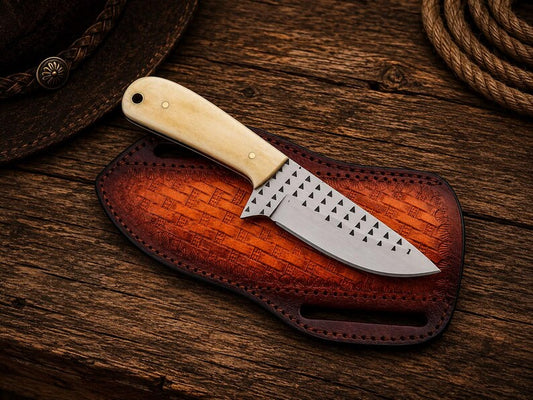 Cowboy Bush Knife 3.6" Rasp Steel Blade with Deer Bone Handle
