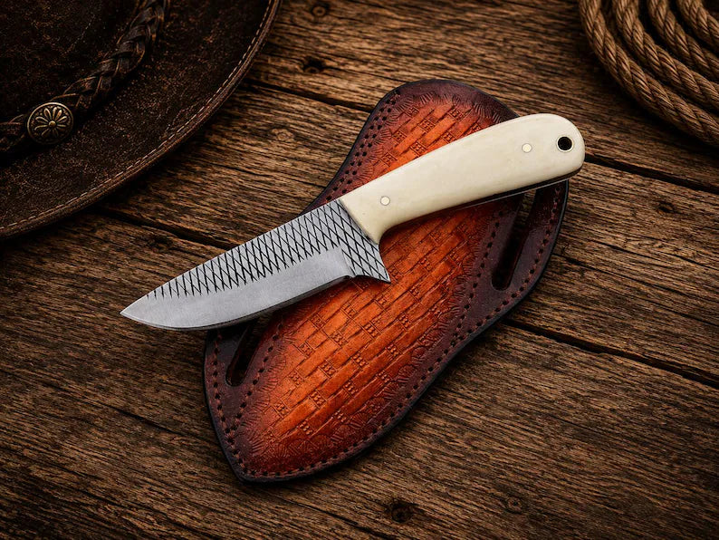 Cowboy Bush Knife 3.6" Rasp Steel Blade with Deer Bone Handle